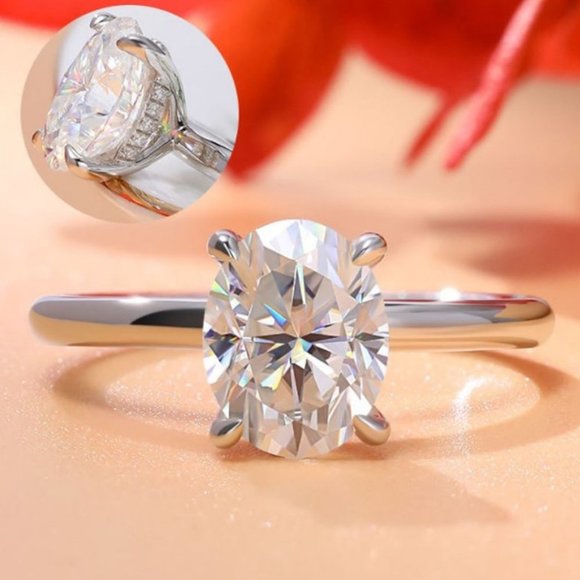 Jewelry - Certified 2ct. t.w. Moissanite Diamond Oval Hidden Halo Engagement Ring NEW
